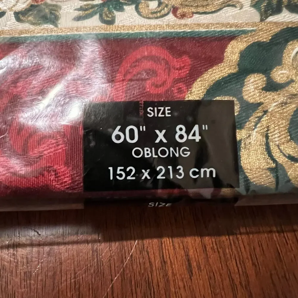 NWT Florentine Holiday Tablecloth Christmas Theme Covering 60” x 84” Oblong